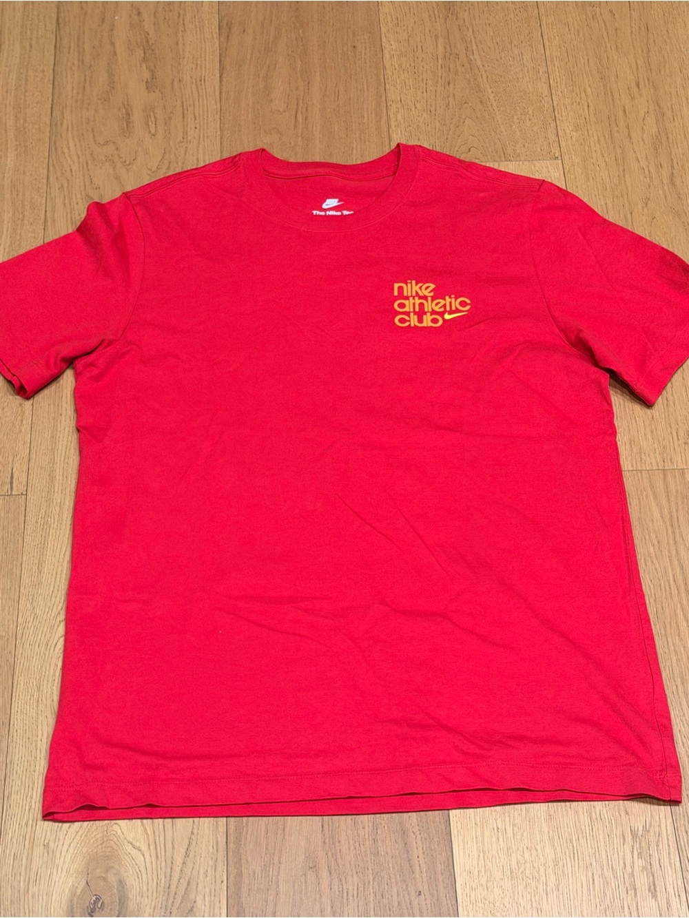 Nike Red Short Sleeve Tee with Yellow Nike Athletic Club Logo